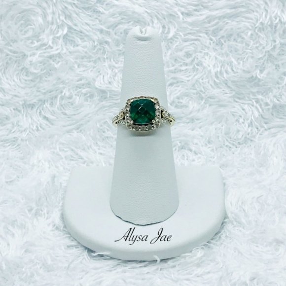 Emerald, White Topaz & Diamond Filigree Ring, 7 - Picture 2 of 13